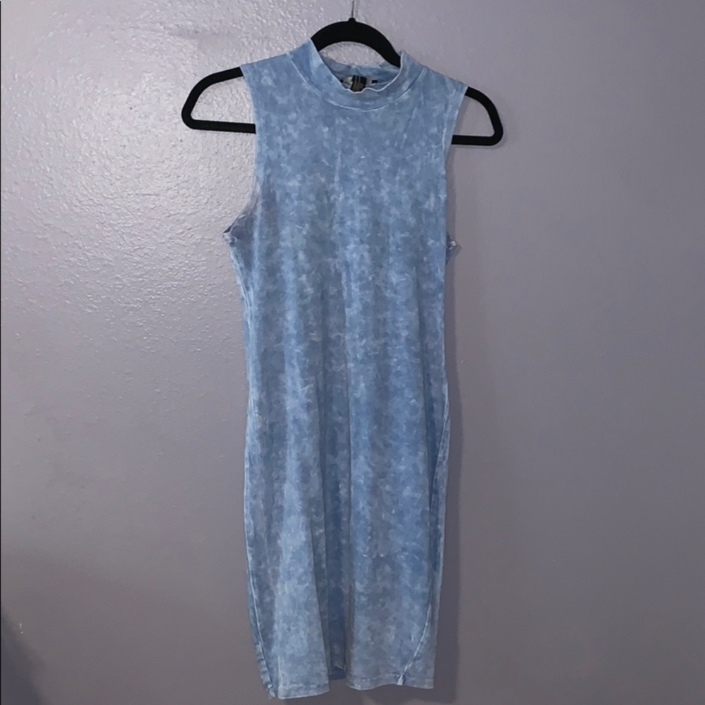 Forever 21 Blue Acid Washed Turtle Neck Bodycon Dress